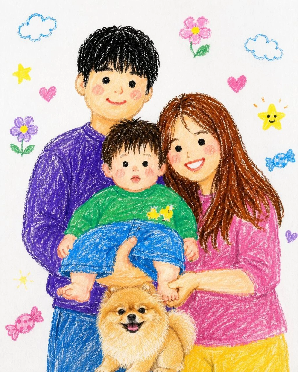 준혁, 서영, 이준과 반려견이 함께한 가족 그림